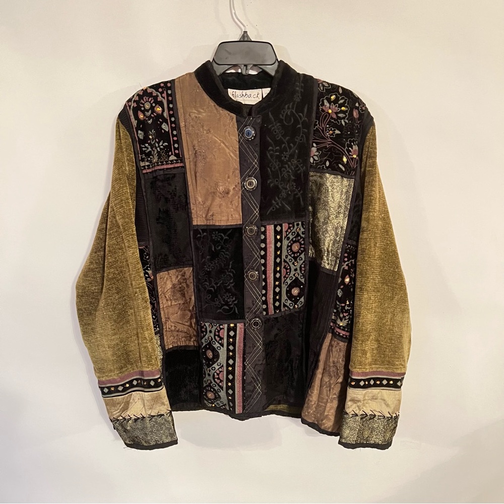 Vintage Flashback Button Front Quilt Pattern Jacket Size L
